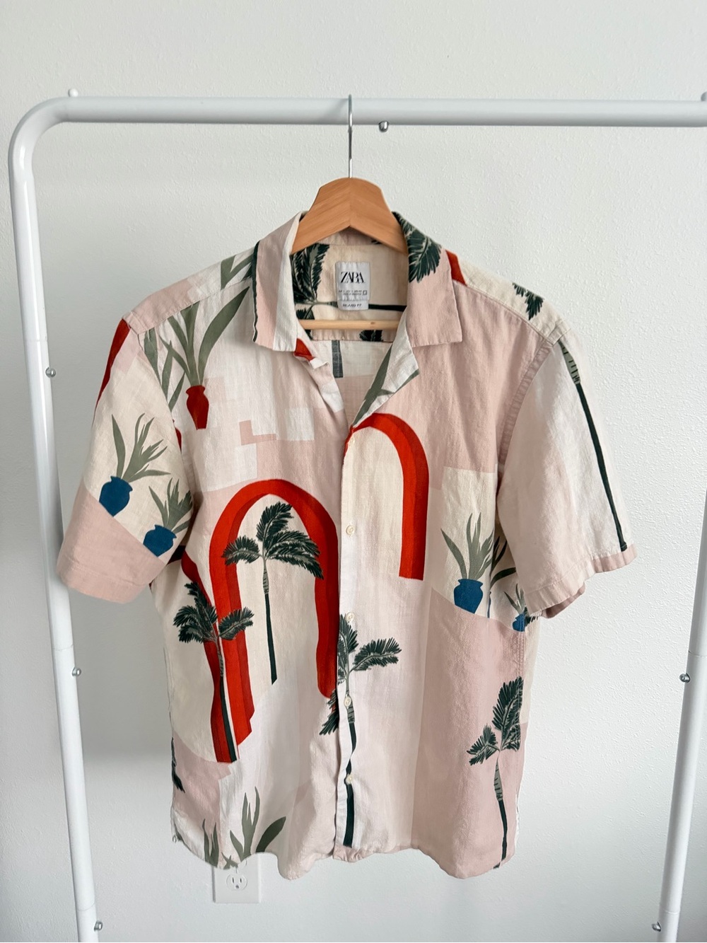 Zara Men’s Button Shirt Tropical Palm Trees Large